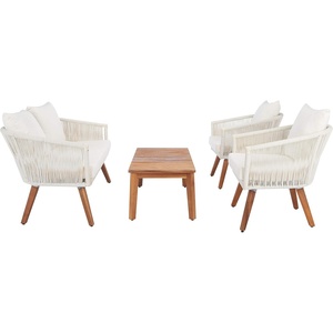 image:imageSAFAVIEH Outdoor Collection Velso BeigeBeigeNatural Solid Wood 4Piece Conversation Patio SetBeigeBeige
