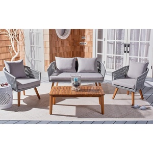 image:imageSAFAVIEH Outdoor Collection Velso BeigeBeigeNatural Solid Wood 4Piece Conversation Patio SetGrey  Grey