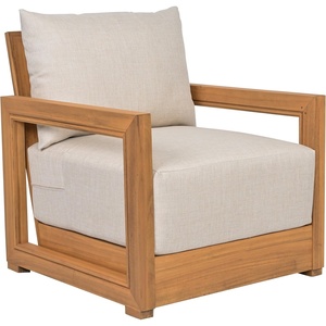 image:imageSAFAVIEH Outdoor Patio Furniture Collection  Jackson Oak Wood amp Ivory Cushion Arm Chair Outdoor Lounge Chair PAT7104BNaturalTaupe
