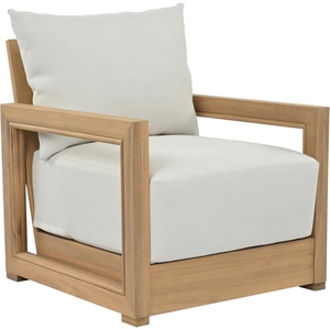 image:imageSAFAVIEH Outdoor Patio Furniture Collection  Jackson Oak Wood amp Ivory Cushion Arm Chair Outdoor Lounge Chair PAT7104BOakIvory