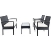 image:imageSAFAVIEH Outdoor  Bassey 4Piece Conversation Set  Natural amp White  Steel Frame with Cushion  Tropical Resort Woven Design with Glass Top Table  Ideal for Patio Deck Porch Backyard PAT7507DBlackBeige