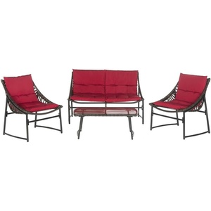 image:imageSAFAVIEH 4Piece Outdoor Collection Berkane Patio SetBrown  Red