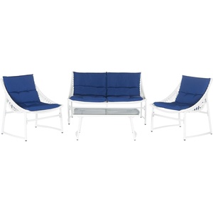 image:imageSAFAVIEH 4Piece Outdoor Collection Berkane Patio SetWhite  Navy