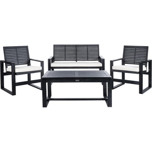 image:imageSAFAVIEH Home Collection Hailey Outdoor Living Acacia Patio SetBlack  Beige