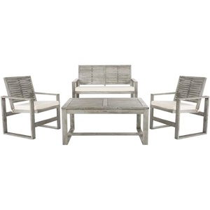 image:imageSAFAVIEH Home Collection Hailey Outdoor Living Acacia Patio SetGrey  Beige
