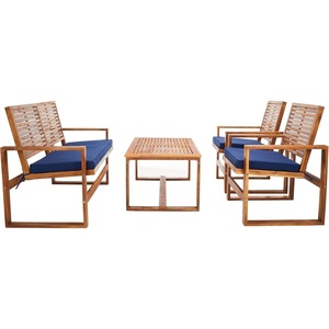 image:imageSAFAVIEH Home Collection Hailey Outdoor Living Acacia Patio SetNatural  Navy