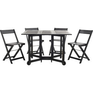 image:imageSAFAVIEH Outdoor  Arvin 5Piece Folding Dining Set  Black  Solid Wood  DirectorStyle Folding Chair Design  Ideal for Patio Deck Porch Backyard PAT7001CBlack