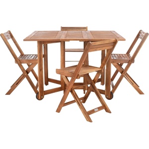 image:imageSAFAVIEH Outdoor  Arvin 5Piece Folding Dining Set  Black  Solid Wood  DirectorStyle Folding Chair Design  Ideal for Patio Deck Porch Backyard PAT7001CNatural