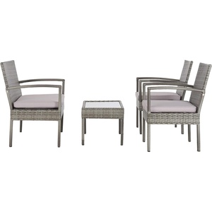 image:imageSAFAVIEH Outdoor  Bassey 4Piece Conversation Set  Natural amp White  Steel Frame with Cushion  Tropical Resort Woven Design with Glass Top Table  Ideal for Patio Deck Porch Backyard PAT7507DGreyGrey