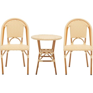 image:imageSAFAVIEH Outdoor  California 3 Piece Bistro Set  Navy Faux Wicker amp Aluminum Frame  Coastal Design  Ideal for Patio Deck Sunroom Dining Area PAT9505BKIT2Natural