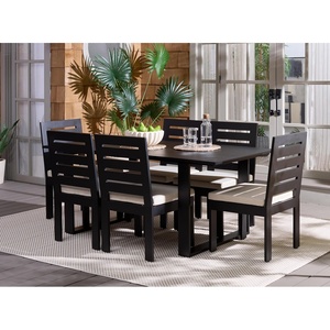 image:imageSAFAVIEH Outdoor  Fash 7 Piece Outdoor Dining Set  Brown amp Taupe Aluminum Frame  Modern Design with Removable Cushions  Ideal for Patio Deck Porch Dining Area PAT9523BKIT4BlackTaupe