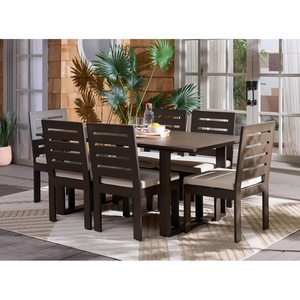 image:imageSAFAVIEH Outdoor  Fash 7 Piece Outdoor Dining Set  Brown amp Taupe Aluminum Frame  Modern Design with Removable Cushions  Ideal for Patio Deck Porch Dining Area PAT9523BKIT4BrownTaupe