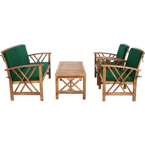 image:imageSAFAVIEH Outdoor  Fontana 4Piece Conversation Set  Brown amp Red  Solid Wood  DoubleX Motif with Cushions  Ideal for Patio Deck Porch Backyard PAT7008RNaturalGreen