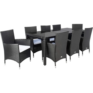 image:imageSAFAVIEH Outdoor  Hailee 9Piece Dining Set  Grey Brown amp White Faux Wicker amp Steel Frame  Eight Chairs and GlassTop Table  Ideal for Patio Deck Porch Backyard PAT7704CBlack  White