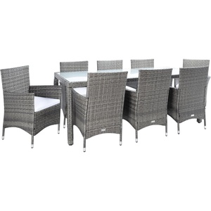 image:imageSAFAVIEH Outdoor  Hailee 9Piece Dining Set  Grey Brown amp White Faux Wicker amp Steel Frame  Eight Chairs and GlassTop Table  Ideal for Patio Deck Porch Backyard PAT7704CGrey BrownWhite