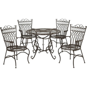image:imageSAFAVIEH Outdoor  Thessaly 5Piece Bistro Dining Set  Antique Dark Green Iron Metal  Vintage Victorian Scrollwork  Ideal for Patio Deck Porch Garden PAT5003DRustic Brown