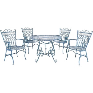 image:imageSAFAVIEH Outdoor  Thessaly 5Piece Bistro Dining Set  Antique Dark Green Iron Metal  Vintage Victorian Scrollwork  Ideal for Patio Deck Porch Garden PAT5003DMossy Blue