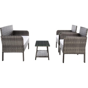 image:imageSAFAVIEH Outdoor Collection Aboka Grey BrownWhite Cushion 4Piece Conversation Patio Set PAT7505CGrey BrownWhite