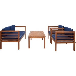 image:imageSAFAVIEH Outdoor Collection Alda NaturalNavy Cushion with White Piping 4Piece Conversation Patio SetNaturalNavy