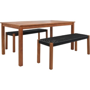 image:imageSAFAVIEH Outdoor Collection Aquina Natural Acacia WoodLight Brown 3Piece Dining SetNaturalBlack