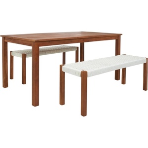 image:imageSAFAVIEH Outdoor Collection Aquina Natural Acacia WoodLight Brown 3Piece Dining SetNaturalWhite