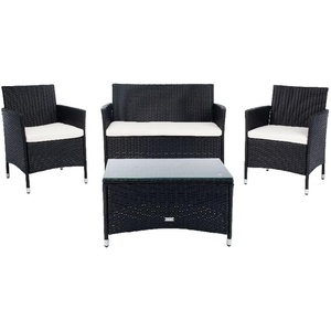 image:imageSAFAVIEH Outdoor Collection Bandele NaturalWhite Cushion 4Piece Conversation Patio Set PAT7506DBlack  Beige