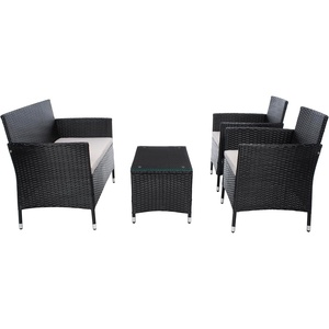 image:imageSAFAVIEH Outdoor Collection Bandele NaturalWhite Cushion 4Piece Conversation Patio Set PAT7506DBlackLight Grey