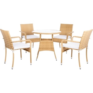 image:imageSAFAVIEH Outdoor Collection Laina Grey BrownWhite Cushion Wicker 5Piece Dining SetNaturalWhite