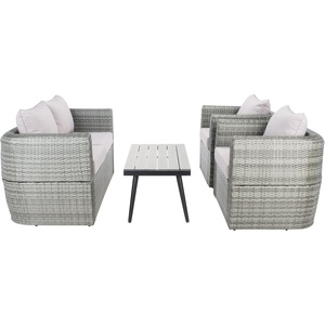 image:imageSAFAVIEH Outdoor Collection Tarien GreyGrey Cushion Wicker 4Piece Conversation Patio SetGreyGrey