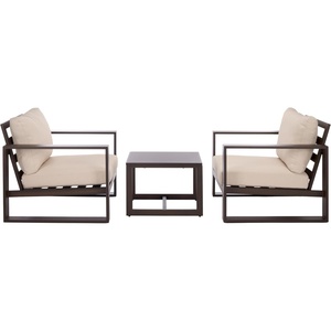 image:imageSAFAVIEH Outdoor Patio Furniture Collection  Fash Brown amp Taupe Cushion 3Piece Living Set Modern Outdoor Chairs amp Slatted Square Table PAT7552BBrownTaupe