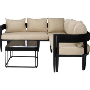 image:imageSAFAVIEH Outdoor Patio Furniture Collection  Viola Black amp Taupe Corner Set with Table Modern Steel amp Rope Sectional Sofa PAT7754ABlackTaupe