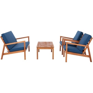 image:imageSAFAVIEH PAT7068A Outdoor Larence Brown 4Piece Seat Cushions Included Patio SetNaturalNavy