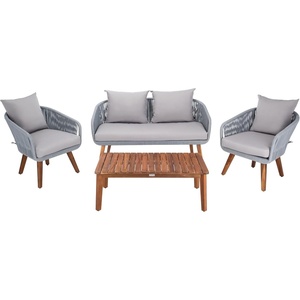 image:imageSAFAVIEH PAT7073A Outdoor Prester Rope 4Piece Seat Cushions and Pillows Included Patio SetGrey  Grey