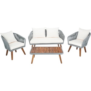 image:imageSAFAVIEH PAT7074A Outdoor Ransin Rope 4Piece Seat Cushions and Pillows Included Patio Set