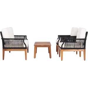 image:imageSAFAVIEH PAT7075A2BX Outdoor Winslo Rope 4Piece Seat Cushions and Pillows Included Patio SetBlackBeige