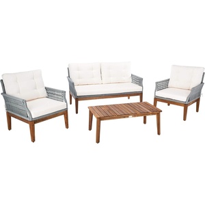 image:imageSAFAVIEH PAT7075A2BX Outdoor Winslo Rope 4Piece Seat Cushions and Pillows Included Patio SetGreyBeige