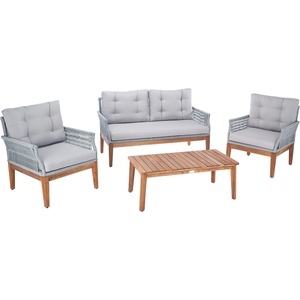 image:imageSAFAVIEH PAT7075A2BX Outdoor Winslo Rope 4Piece Seat Cushions and Pillows Included Patio SetGreyGrey