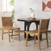image:imageSAFAVIEH Couture Collection  Cassaphina Black Leather Dining Chair Set of 2 Top Grain Upholstered Accent Chairs with Solid Teak Wood Frame Fully Assembled SFV1610ASET2BrownNatural