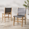 image:imageSAFAVIEH Couture Collection  Cassaphina Black Leather Dining Chair Set of 2 Top Grain Upholstered Accent Chairs with Solid Teak Wood Frame Fully Assembled SFV1610ASET2GreyNatural