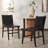 image:imageSAFAVIEH Couture Collection  Cassaphina Black Leather Dining Chair Set of 2 Top Grain Upholstered Accent Chairs with Solid Teak Wood Frame Fully Assembled SFV1610ASET2BlackBlack