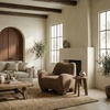 image:imageSAFAVIEH Couture Collection  Randal Olive Green Chenille Accent Chair Modern Sculptural Lounge Seating Fully Assembled SFV4878BDark Brown