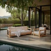 image:imageSAFAVIEH Couture Outdoor  Andros Sofa  Brown amp Beige  Brazilian Teak Wood  Slatted Design with Removable Cushions  Ideal for Patio Deck Porch Backyard 16 Seat Height CPT1010A
