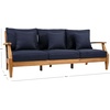 image:imageSAFAVIEH Couture Outdoor  Martinique 3Seat Sofa  Natural amp Dark Brown  Solid Wood  Slatted Coastal Design  Ideal for Patio Deck Porch Backyard 183 Seat Height CPT1013GNatural TeakNavy