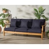 image:imageSAFAVIEH Couture Outdoor  Martinique 3Seat Sofa  Natural amp Dark Brown  Solid Wood  Slatted Coastal Design  Ideal for Patio Deck Porch Backyard 183 Seat Height CPT1013GNatural TeakNavy