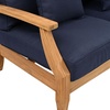 image:imageSAFAVIEH Couture Outdoor  Martinique 3Seat Sofa  Natural amp Dark Brown  Solid Wood  Slatted Coastal Design  Ideal for Patio Deck Porch Backyard 183 Seat Height CPT1013GNatural TeakNavy