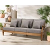 image:imageSAFAVIEH Couture Outdoor  Martinique 3Seat Sofa  Natural amp Dark Brown  Solid Wood  Slatted Coastal Design  Ideal for Patio Deck Porch Backyard 183 Seat Height CPT1013GNatural TeakTaupe