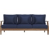 image:imageSAFAVIEH Couture Outdoor  Martinique 3Seat Sofa  Natural amp Dark Brown  Solid Wood  Slatted Coastal Design  Ideal for Patio Deck Porch Backyard 183 Seat Height CPT1013GNaturalNavy