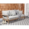 image:imageSAFAVIEH Couture Outdoor  Martinique 3Seat Sofa  Natural amp Dark Brown  Solid Wood  Slatted Coastal Design  Ideal for Patio Deck Porch Backyard 183 Seat Height CPT1013GNaturalGrey
