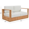 image:imageSAFAVIEH Couture Outdoor Patio Furniture Collection  Saint Lucia Natural Teak Wood Patio Loveseat with White Cushions Reeded Outdoor Loveseat CPT1073ANaturalWhite