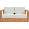 image:imageSAFAVIEH Couture Outdoor Patio Furniture Collection  Saint Lucia Natural Teak Wood Patio Loveseat with White Cushions Reeded Outdoor Loveseat CPT1073ANaturalWhite